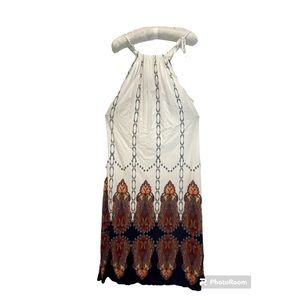 🌟🌟 3/$10 🌟🌟 White, Navy, wine & Gold Paisley Print Summer Halter Dress